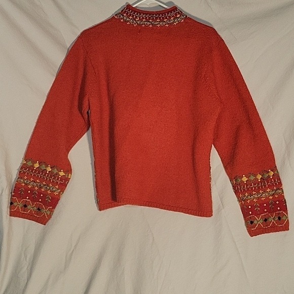 TIMBERLEA Women's‎ Wool Knit Embroidered Stitched Beaded Sweater Pullover Red - Picture 6 of 6